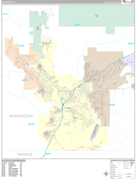 St. George, UT Wall Map